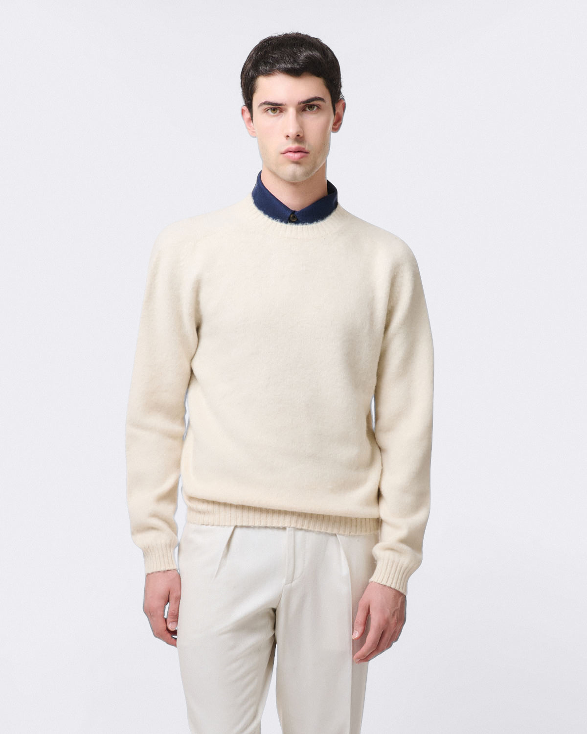 Polo shirt with 3 buttons and short sleeves in cashmere and silk