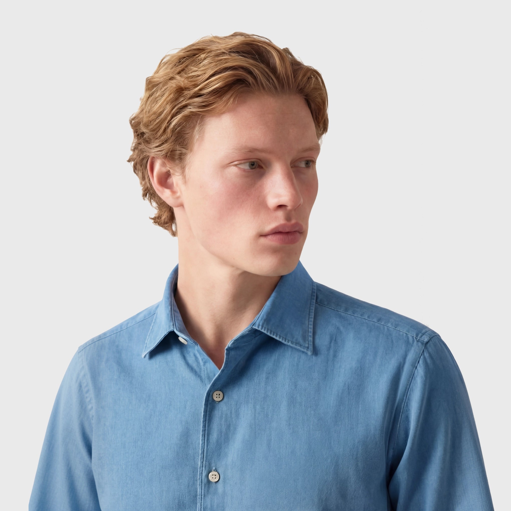 Camicia classica Milano slim fit in denim bleach e stone