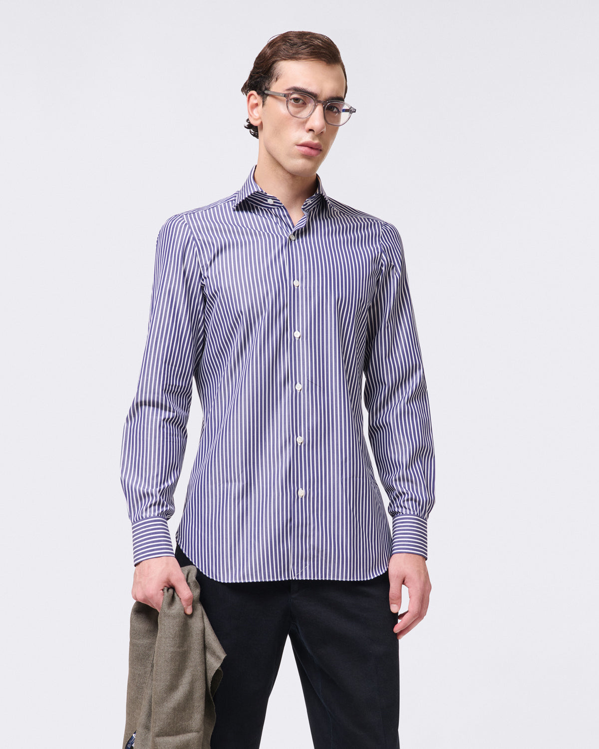 Classic Napoli wide-striped cotton shirt blue
