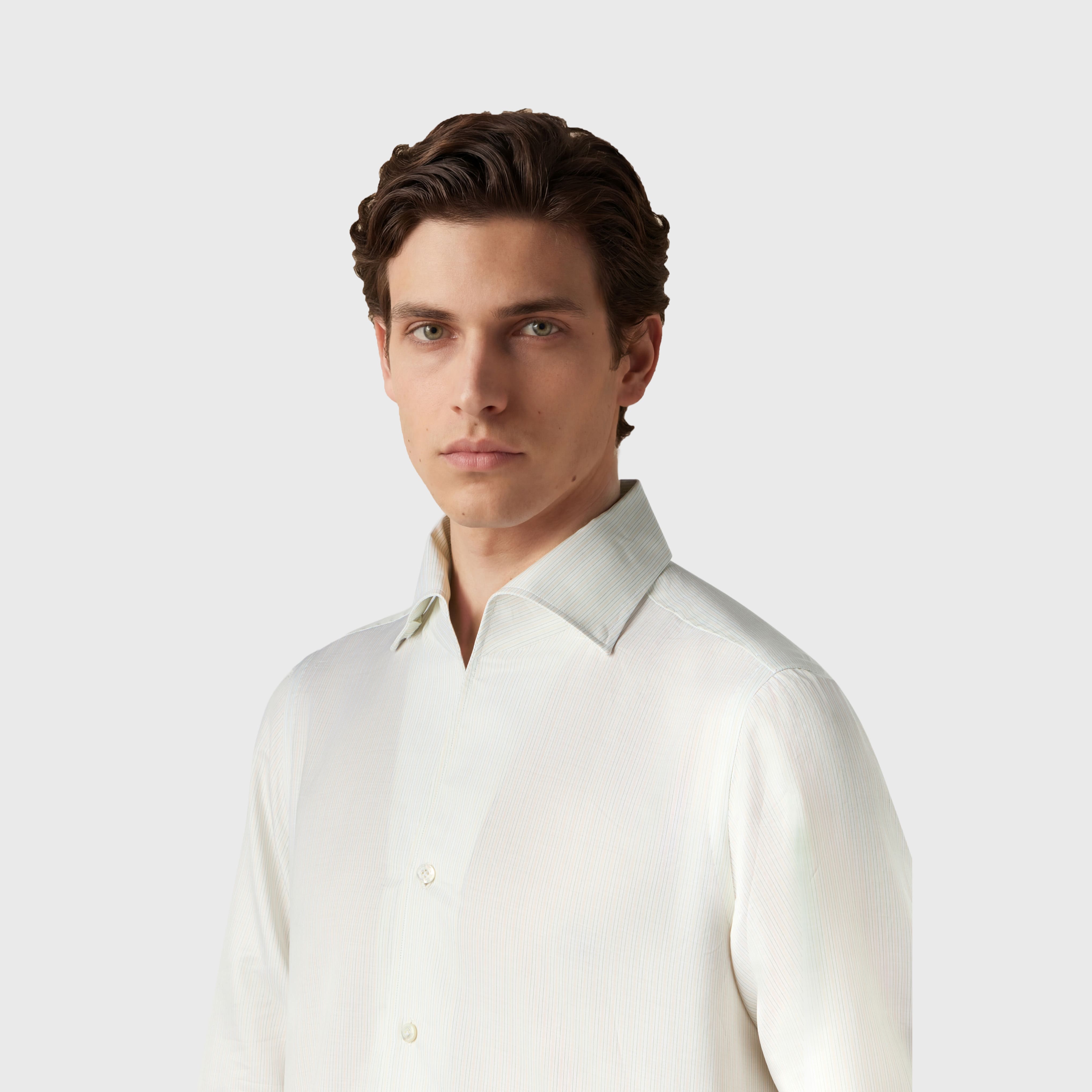 Napoli shirt regular fit cotton twill stripe Carlo Riva 180/2 Ustica shawl collar
