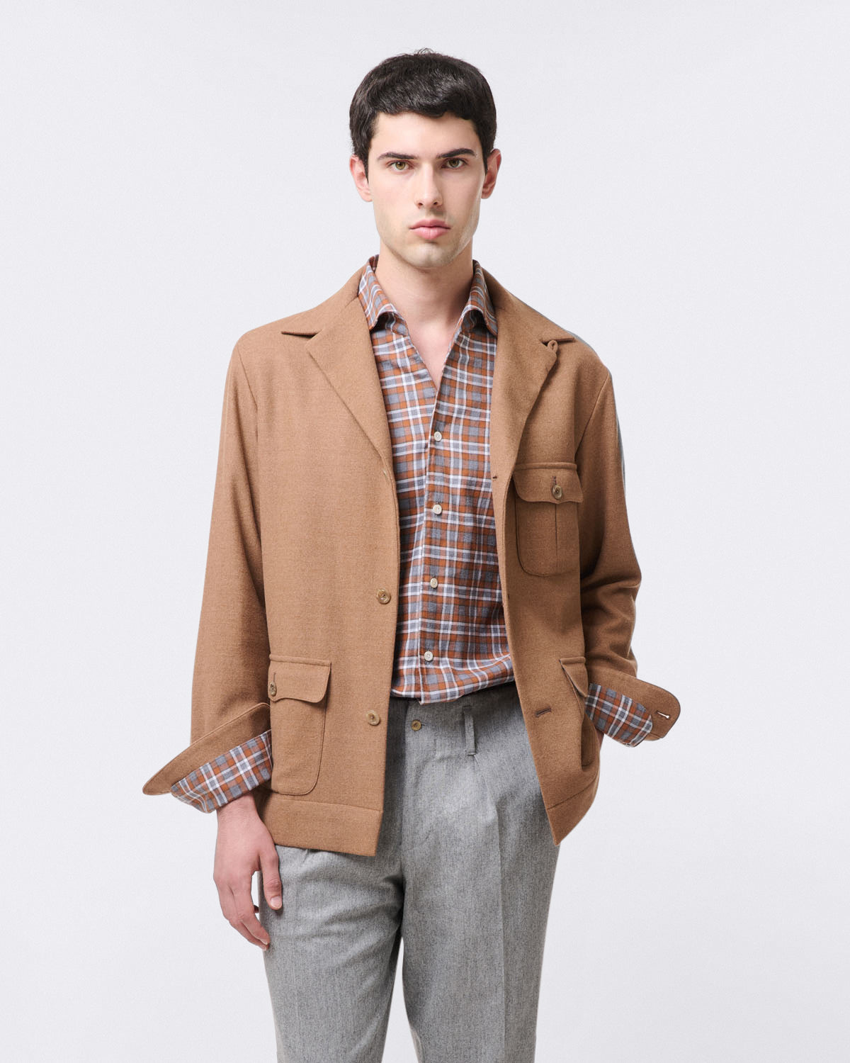 Tokyo slim-fit sports shirt One piece collar in yarn dyed cotton check