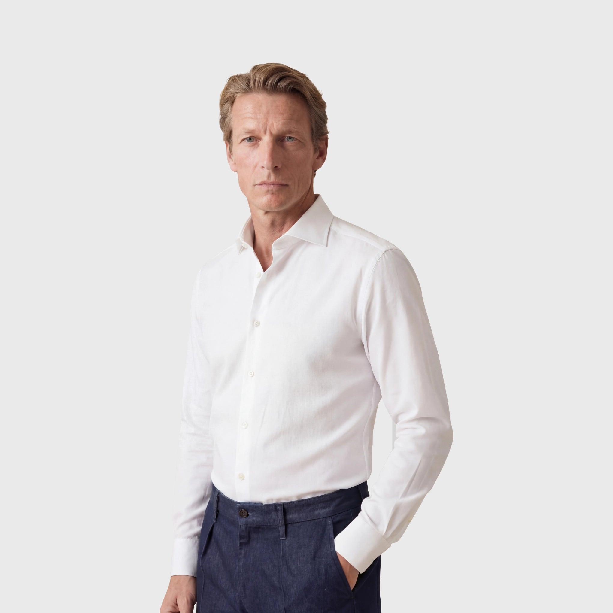 Classic Milano slim fit white cotton 120/2 shirt