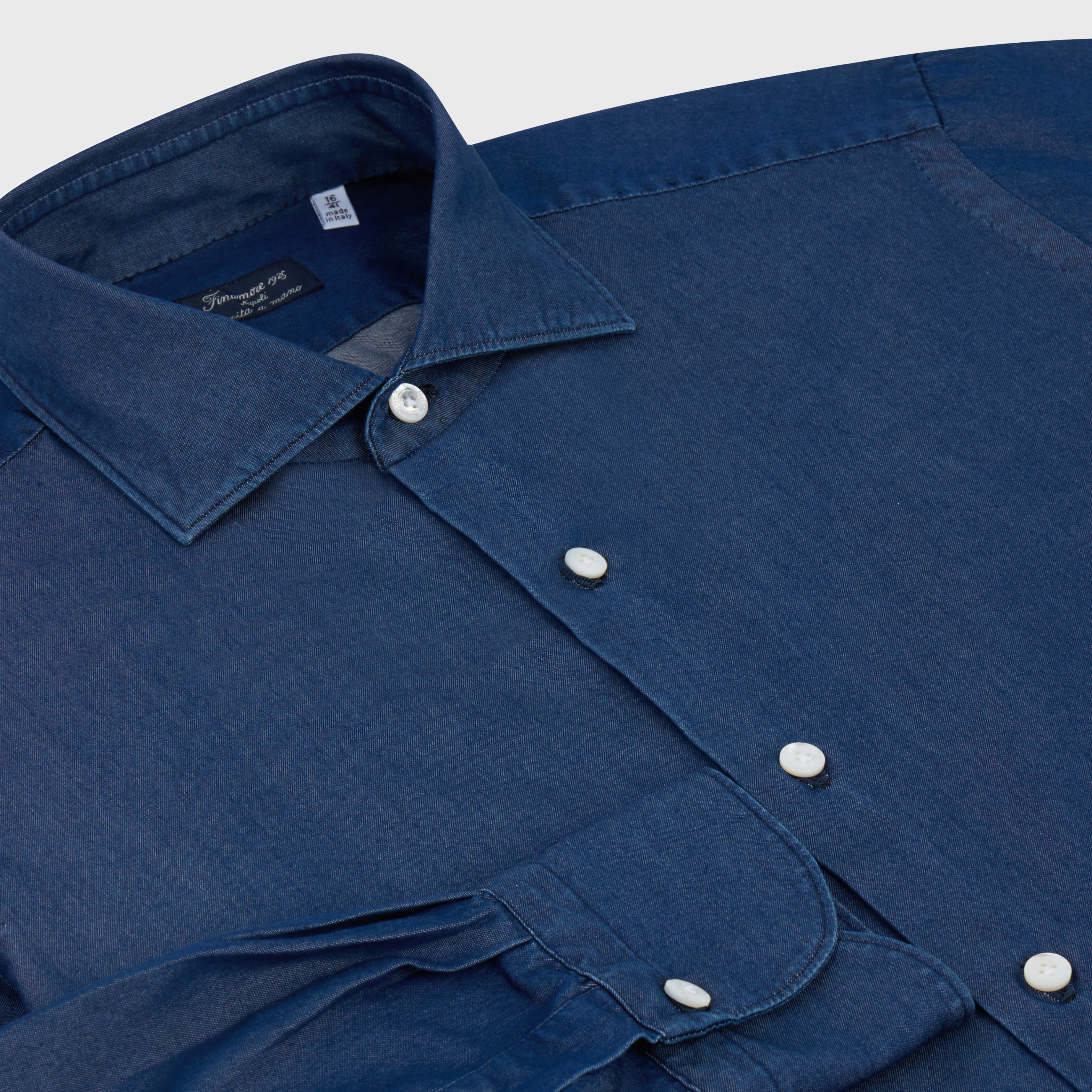 Camicia classica Milano slim fit in denim bleach e stone