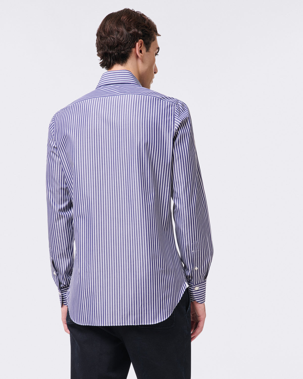 Classic Napoli wide-striped cotton shirt blue
