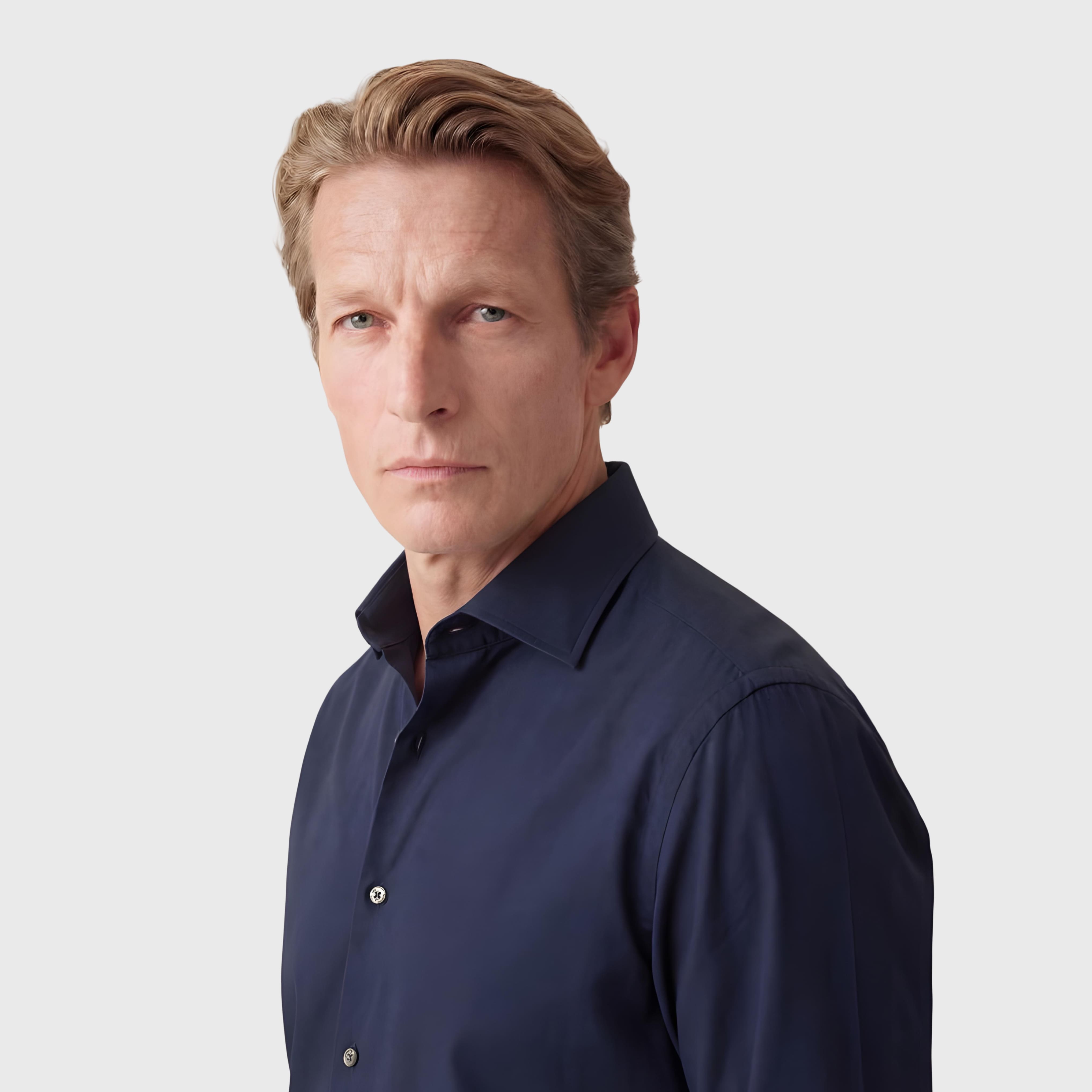 Napoli regular fit dark blue stretch shirt