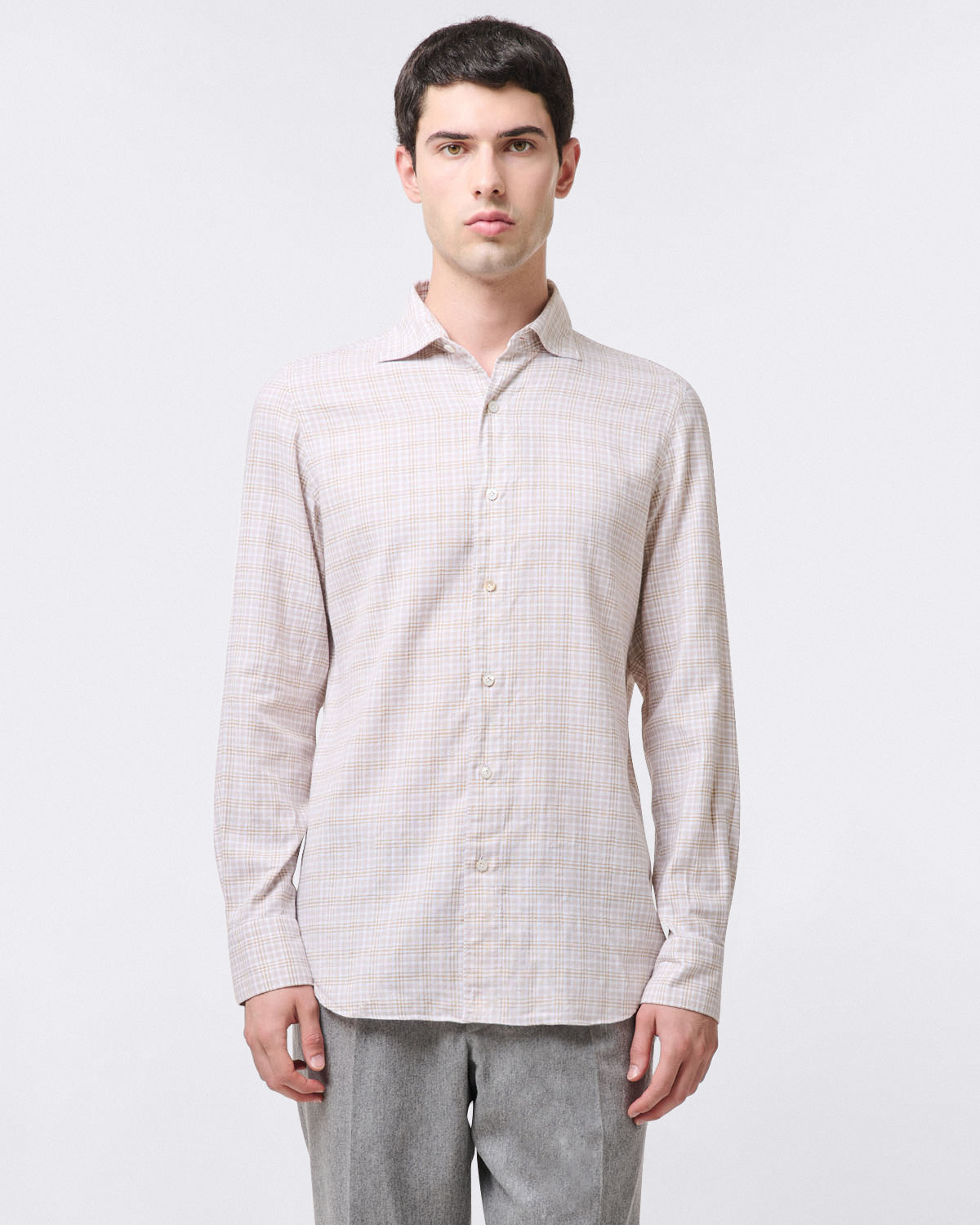 finamore Tokyo slim fit casual shirt in yarn-dyed cotton check